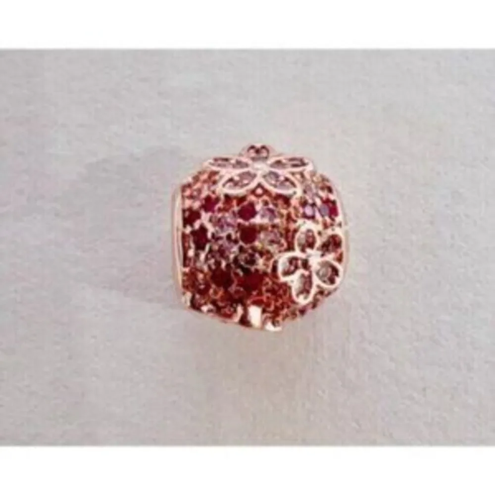 Pink Pav?? Daisy Flower Charm - 14k rose gold - Fits Pandora Charm Bracelets